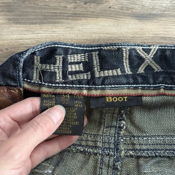 Helix Bootcut Jeans Men’s 34x32 Blue Denim Y2K Flap Pockets - Picture 4 of 8